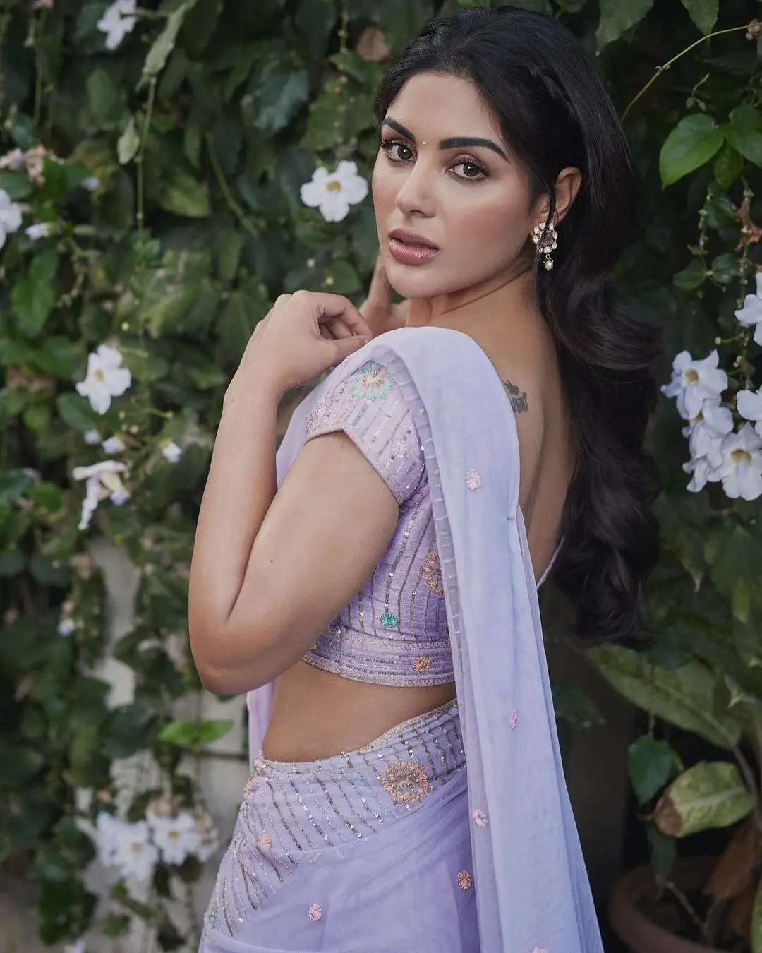 Samyuktha Menon Wearing Beautiful Earring Blue Saree